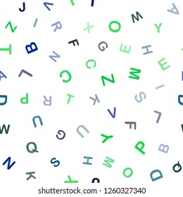 Light Blue, Green vector seamless layout with latin alphabet. Shining colorful illustration with isolated letters. Template for business cards, websites.