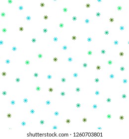 Light Blue, Green vector seamless layout with bright snowflakes. Modern geometrical abstract illustration with snowflakes. Texture for window blinds, curtains.