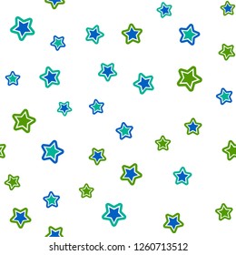 Light Blue, Green vector seamless pattern with christmas stars. Shining colored illustration with stars. Pattern for design of fabric, wallpapers.
