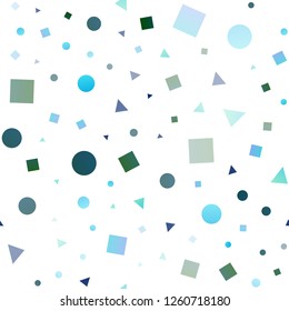 Light Blue, Green vector seamless layout with circles, lines, rectangles. Illustration with colorful circles, triangles, rectangles. Pattern for trendy fabric, wallpapers.