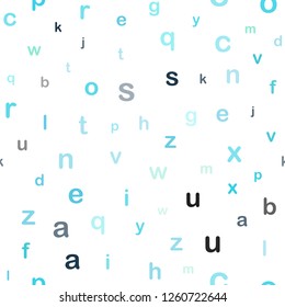 Light Blue, Green vector seamless texture with ABC characters. Blurred design in simple style with signs of alphabet. Design for textile, fabric, wallpapers.
