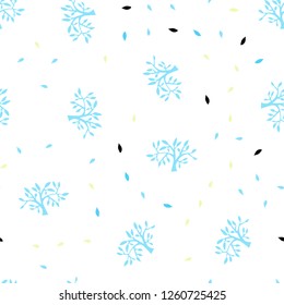 Light Blue, Green vector seamless abstract pattern with leaves, branches. Leaves, branches in natural style on white background. Design for wallpaper, fabric makers.