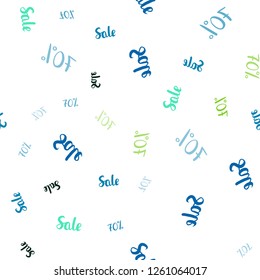Light Blue, Green vector seamless template with 70% selling. Abstract illustration with colorful gradient symbols of sales. Backdrop for mega promotions, discounts.