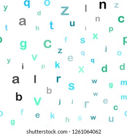 Light Blue, Green vector seamless layout with latin alphabet. Abstract illustration with colored latin alphabet. Design for textile, fabric, wallpapers.