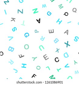 Light Blue, Green vector seamless layout with latin alphabet. Shining illustration with ABC symbols on abstract template. Texture for window blinds, curtains.