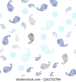 Light Blue, Green vector seamless doodle layout with leaves and flowers. Leaves, flowers in natural style on white background. Texture for window blinds, curtains.