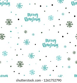 Light Blue, Green vector seamless template with ice snowflakes. Shining colorful illustration with snow on abstract template. Pattern for trendy fabric, wallpapers.