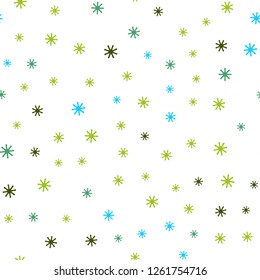 Light Blue, Green vector seamless background with xmas snowflakes. Colorful snowflakes with gradient on abstract background. Template for business cards, websites.