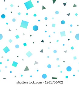 Light Blue, Green vector seamless texture in poly style with circles, cubes. Abstract illustration with colorful dots, lines, cubes. Pattern for trendy fabric, wallpapers.