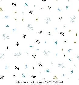 Light Blue, Green vector seamless elegant template with leaves. Glitter abstract illustration with doodles and leaves. Template for business cards, websites.