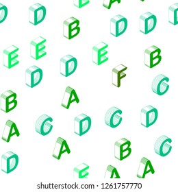 Light Blue, Green vector seamless pattern with 3D ABC symbols. Colorful 3D alphabet signs with gradient on white background. Design for textile, fabric, wallpapers.
