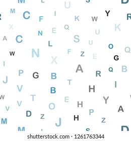 Light Blue, Green vector seamless background with signs of alphabet. Modern geometrical illustration with ABC english symbols. Pattern for design of fabric, wallpapers.