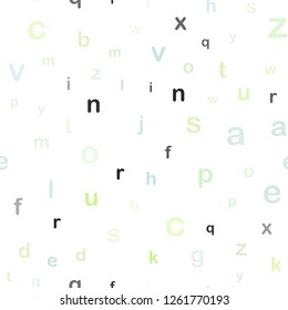 Light Blue, Green vector seamless layout with latin alphabet. Blurred design in simple style with signs of alphabet. Pattern for trendy fabric, wallpapers.