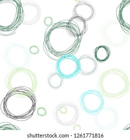 Light Blue, Green vector seamless template with circles. Glitter abstract illustration with blurred drops of rain. Pattern for trendy fabric, wallpapers.