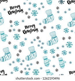 Light Blue, Green vector seamless layout with bright snowflakes, balls, socks, mittens. Colorful xmas elements with gradient. Pattern for design of fabric, wallpapers.