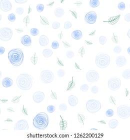 Light Blue, Green vector seamless abstract backdrop with leaves and flowers. Brand new colored illustration with leaves and flowers. Texture for window blinds, curtains.