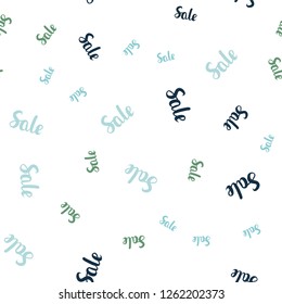 Light Blue, Green vector seamless layout with discount words. Illustration with signs of sales on abstract template. Pattern for ads, posters, banners of sales.