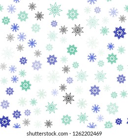 Light Blue, Green vector seamless layout with bright snowflakes. Blurred decorative design in xmas style with snow. Pattern for trendy fabric, wallpapers.