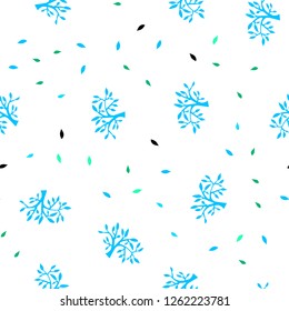 Light Blue, Green vector seamless abstract pattern with leaves, branches. Colorful abstract illustration with leaves in doodle style. Template for business cards, websites.