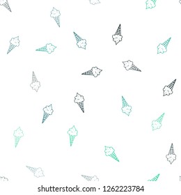 Light Blue, Green vector seamless background with ice-cream cones. Beautiful colorful illustration with ice-cream cones. Pattern for menu of cafes and restaurants.