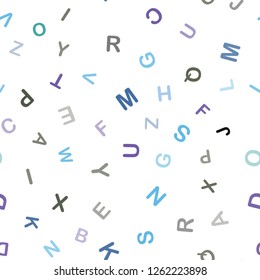 Light Blue, Green vector seamless pattern with ABC symbols. Colored alphabet signs with gradient on white background. Design for textile, fabric, wallpapers.