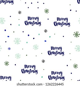 Light Blue, Green vector seamless texture with colored snowflakes. Modern geometrical abstract illustration with snowflakes. Template for business cards, websites.