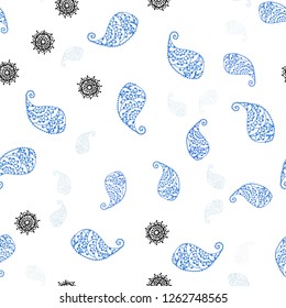 Light Blue, Green vector seamless elegant wallpaper with leaves and flowers. Colorful illustration in doodle style with leaves, flowers. Template for business cards, websites.