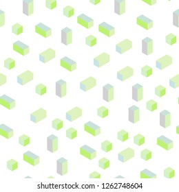 Light Blue, Green vector seamless, isometric cover in polygonal style. Illustration with set of colorful rectangles. Texture for window blinds, curtains.
