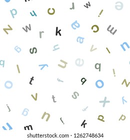 Light Blue, Green vector seamless layout with latin alphabet. Shining illustration with ABC symbols on abstract template. Design for wallpaper, fabric makers.