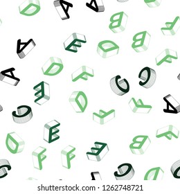 Light Blue, Green vector seamless layout with 3D latin alphabet. Modern geometrical illustration with 3D ABC english symbols. Texture for window blinds, curtains.