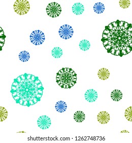 Light Blue, Green vector seamless pattern with christmas snowflakes. Glitter abstract illustration with crystals of ice. Pattern for trendy fabric, wallpapers.