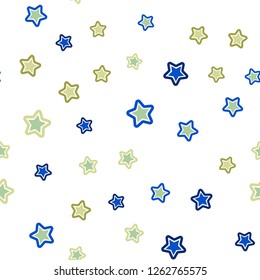 Light Blue, Green vector seamless texture with beautiful stars. Blurred decorative design in simple style with stars. Texture for window blinds, curtains.