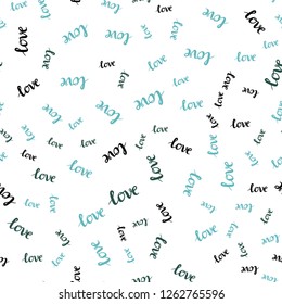 Light Blue, Green vector seamless template with text LOVE YOU. Decorative illustration with words of love in abstract style. Texture for window blinds, curtains.