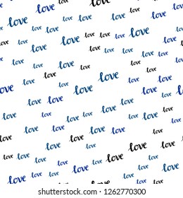 Light Blue, Green vector seamless background with words of love. Illustration with colorful phrase LOVE YOU in romantic style. Texture for window blinds, curtains.