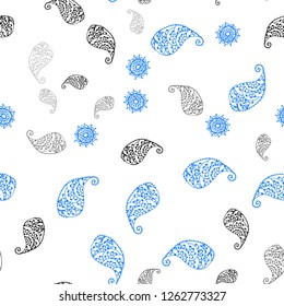 Light Blue, Green vector seamless natural background with leaves and flowers. An elegant bright illustration with leaves and flowers. Texture for window blinds, curtains.