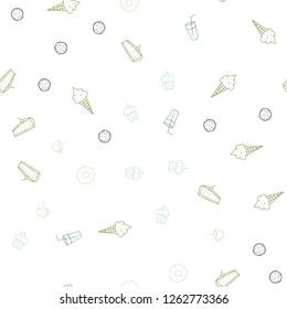 Light Blue, Green vector seamless layout with restaurant food. Illustration with set of fresh food in doodle style. Template for meal cooking in kitchen.