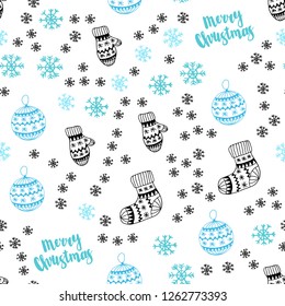 Light Blue, Green vector seamless background with xmas snowflakes, balls, socks, mittens. Colorful illustration with xmas symbols. Design for textile, fabric, wallpapers.