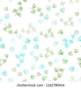 Light Blue, Green vector seamless doodle background with leaves. leaves on blurred abstract background with gradient. Design for textile, fabric, wallpapers.