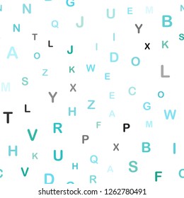 Light Blue, Green vector seamless background with signs of alphabet. Abstract illustration with colored latin alphabet. Pattern for design of fabric, wallpapers.