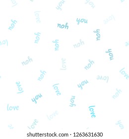 Light Blue, Green vector seamless template with text LOVE YOU. Colorful illustration with quote LOVE YOU in celebration style. Texture for window blinds, curtains.