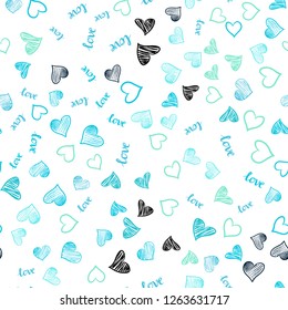 Light Blue, Green vector seamless backdrop with phrase LOVE YOU, hearts. Romantic illustration with colorful phrase LOVE YOU, hearts. Design for wallpaper, fabric makers.