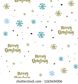 Light Blue, Green vector seamless pattern with christmas snowflakes. Colorful decorative design in xmas style with snow. Pattern for design of fabric, wallpapers.
