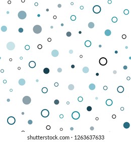 Light Blue, Green vector seamless backdrop with dots. Blurred bubbles on abstract background with colorful gradient. Pattern for design of fabric, wallpapers.