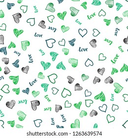 Light Blue, Green vector seamless cover with quote LOVE YOU, hearts. Illustration with phrase LOVE YOU, hearts for valentine's day. Design for wallpaper, fabric makers.