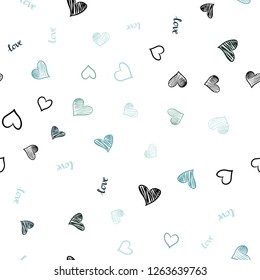 Light Blue, Green vector seamless texture with words LOVE YOU, hearts. Romantic illustration with colorful phrase LOVE YOU, hearts. Design for wallpaper, fabric makers.