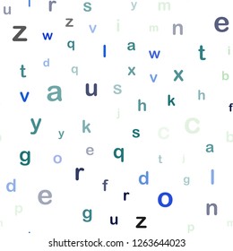 Light Blue, Green vector seamless texture with ABC characters. Modern geometrical illustration with ABC english symbols. Pattern for trendy fabric, wallpapers.