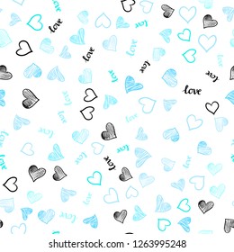 Light Blue, Green vector seamless backdrop with phrase LOVE YOU, hearts. Illustration with phrase LOVE YOU, hearts for valentine's day. Design for wallpaper, fabric makers.