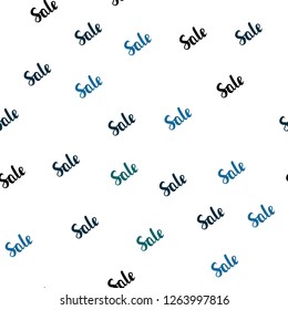 Light Blue, Green vector seamless background with words of sales. Shining colorful illustration with isolated selling prices. Template for season sales, shopping ads.