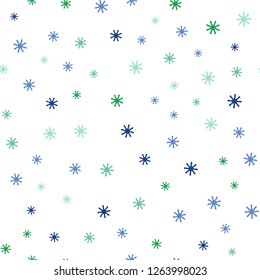 Light Blue, Green vector seamless layout with bright snowflakes. Glitter abstract illustration with crystals of ice. Design for textile, fabric, wallpapers.