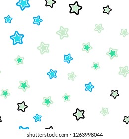 Light Blue, Green vector seamless cover with small and big stars. Shining colored illustration with stars. Template for business cards, websites.